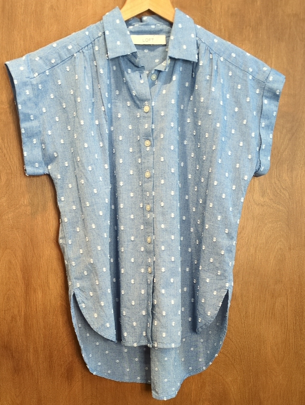 LOFT Blue Chambray Dot Button-Up Shirt